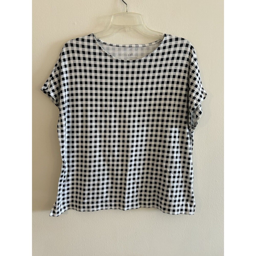 J. JILL CHECKERED LUXE SUPIMA Cotton RELAXED TEE TOP BLOUSE SIZE Petite M